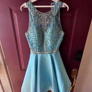 Elegant Blue Beaded Dress